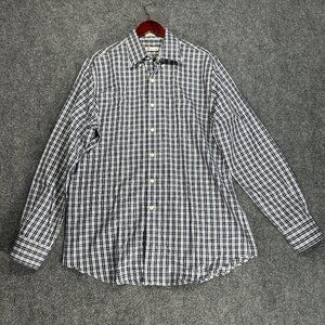 Peter Millar Shirt Mens Large Button Down Blue Blue Plaid Cotton Pocket